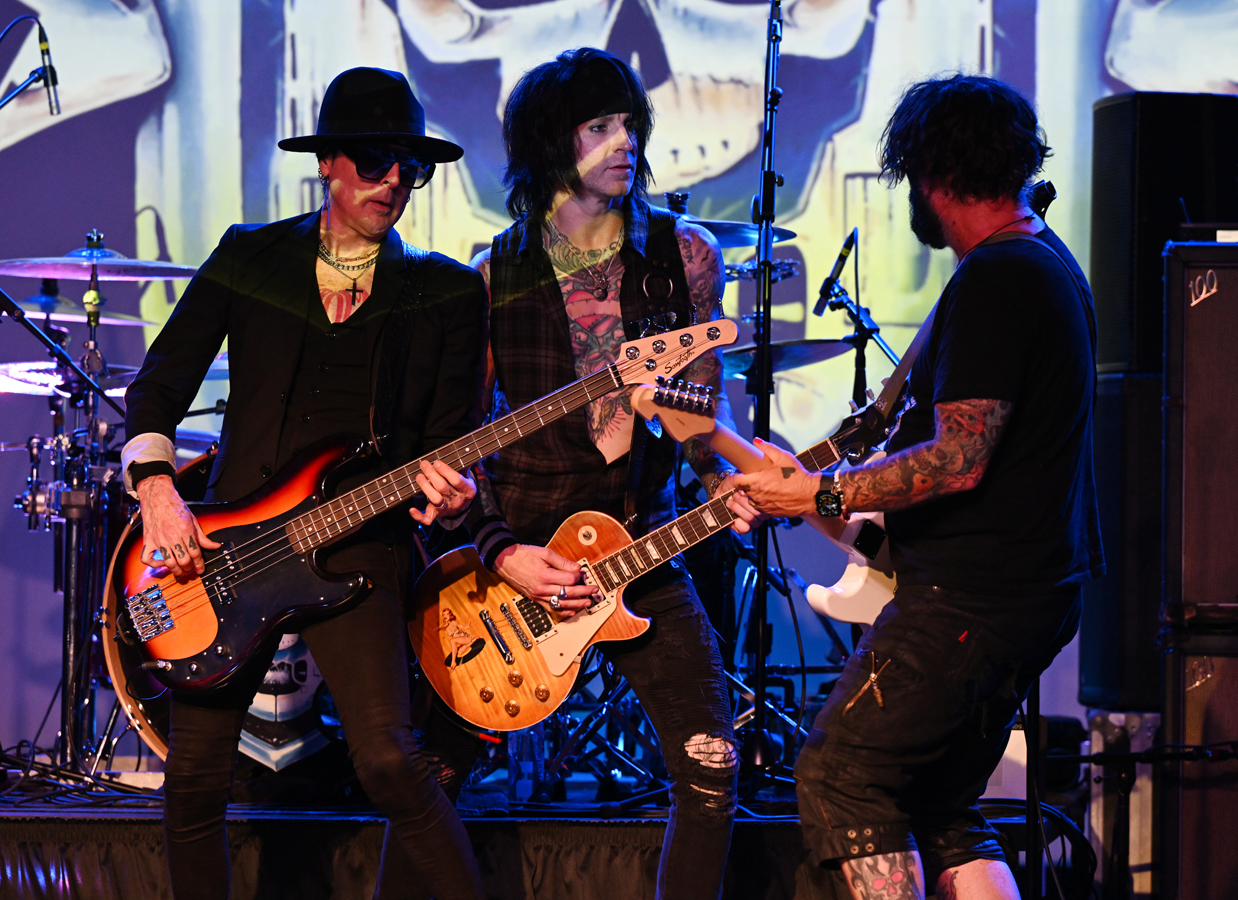 DANIA BEACH FL - MAY 10: Johnny Martin, Ace Von Johnson and Tracii Guns of LA Guns perform during The "Lucky MF'r Tour" on Stage 954 at the Dania Beach Casino on May 10, 2025 in Dania Beach, Florida. Photo By Larry Marano © 2025